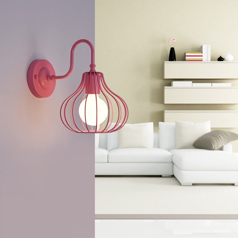 Traditional Rustic Iron Frame Pumpkin Shape 1-Light Wall Sconce Lamp For Living Room