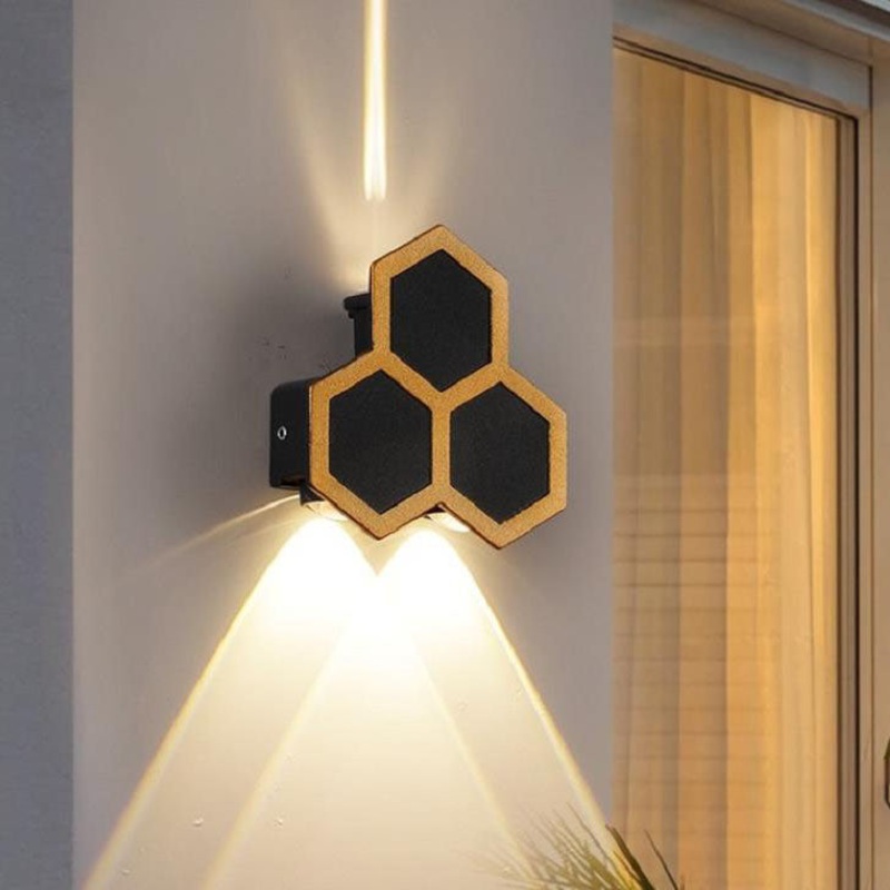 Contemporary Creative Waterproof Aluminum Honeycomb Shape PC Lens LED Wall Sconce Lamp For Outdoor Patio