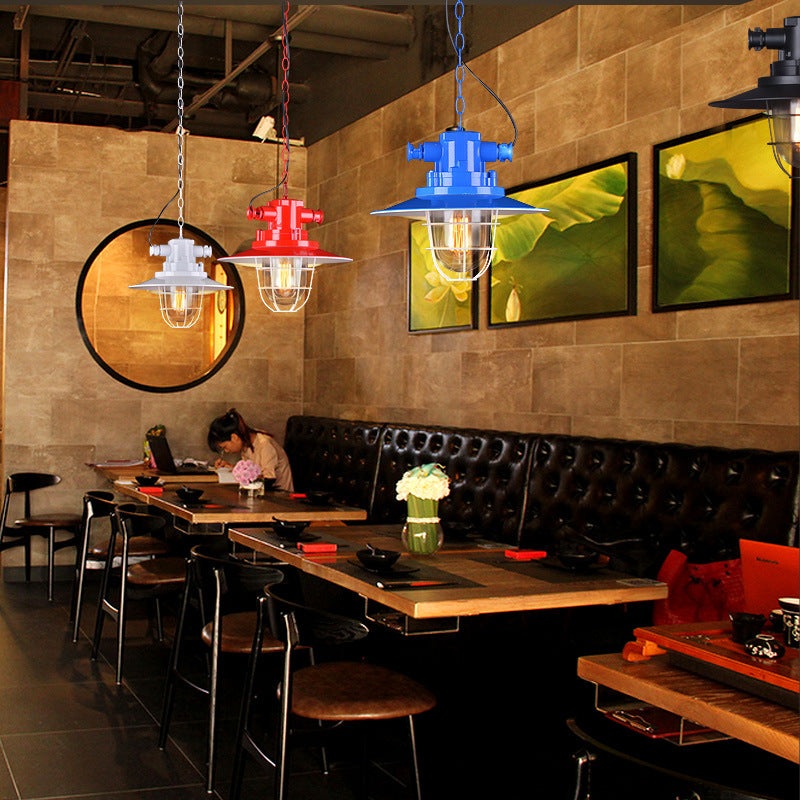 Contemporary Industrial Iron Pot Lid Glass Shade 1-Light Pendant Light For Dining Room