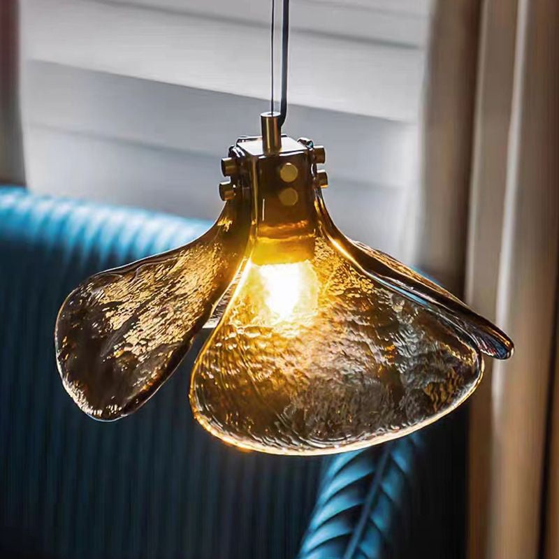 Contemporary Retro Clover Copper Glass 1-Light Pendant Light For Living Room