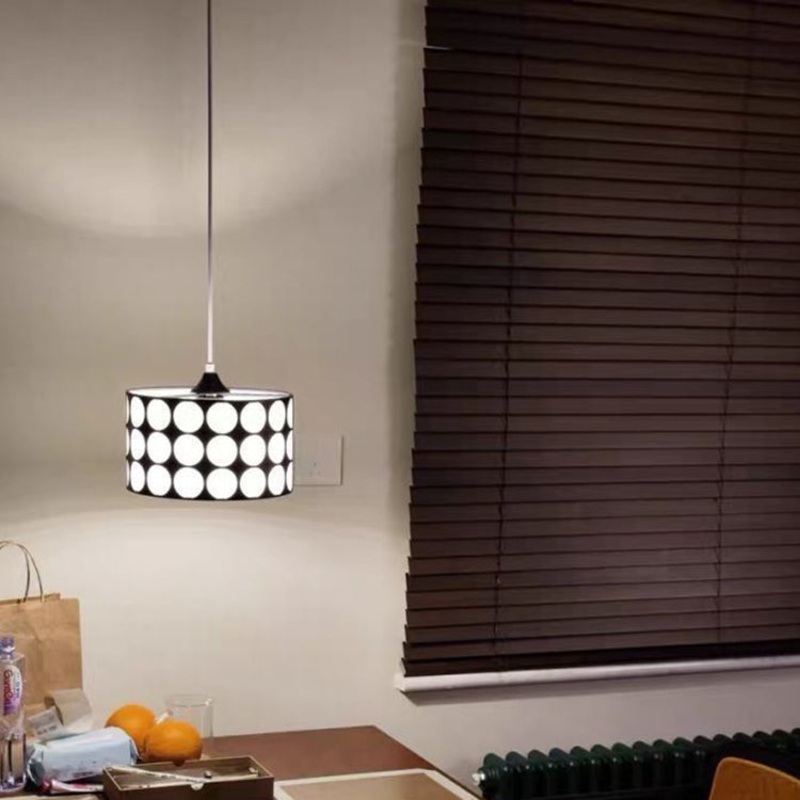Contemporary Retro Drum Checkerboard Leather Lampshade 3-Light Pendant Light For Dining Room