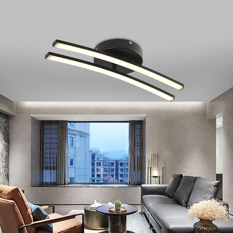 Modern Minimalist Dual Aluminum Parallel Strips LED Semi-Flush Mount Ceiling Light For Bedroom