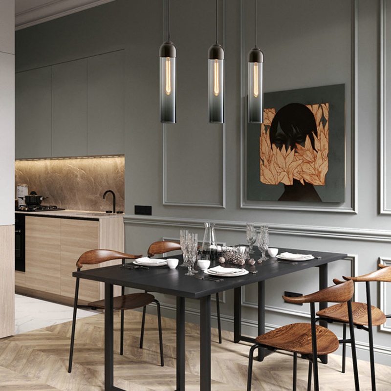 Modern Simplicity Glass Cylinder Shade 1-Light Pendant Light For Dining Room