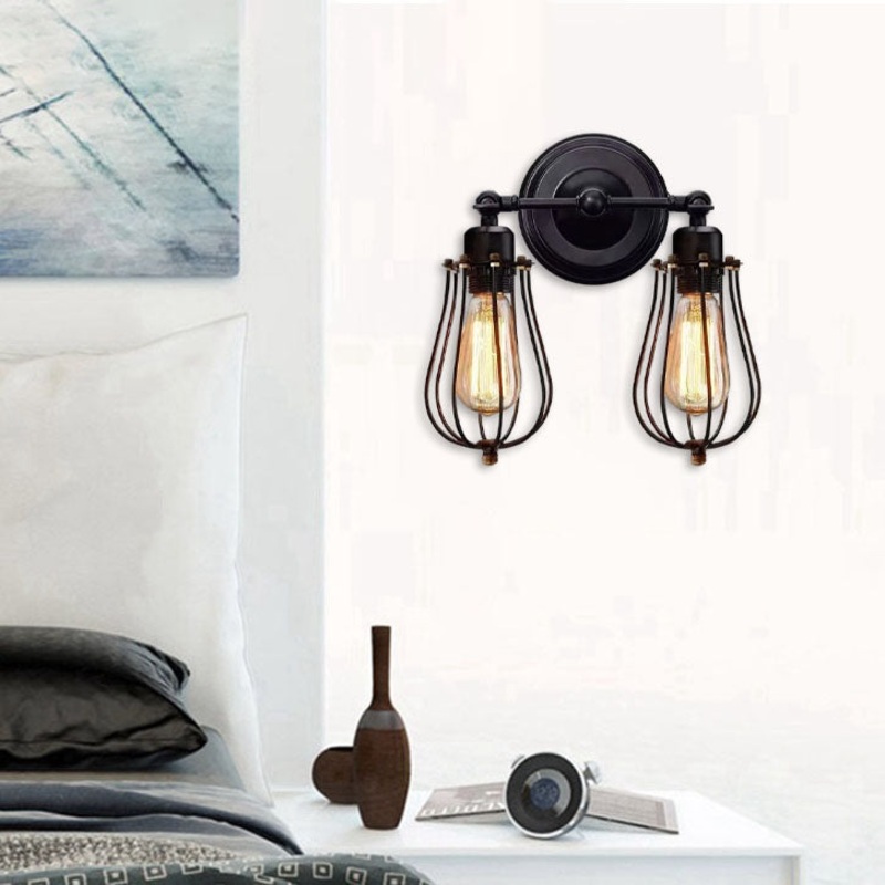 Traditional Colonial Gourd Iron 2-Light Wall Sconce Lamp For Living Room