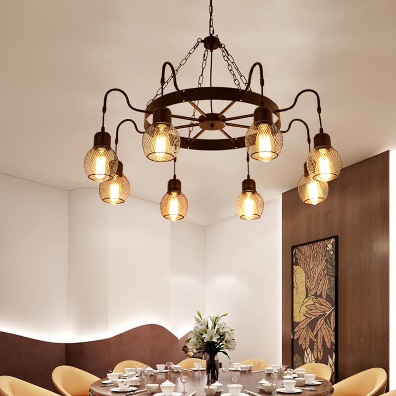 Traditional Colonial Round Mesh Iron 6/8/12 Light Chandelier For Living Room
