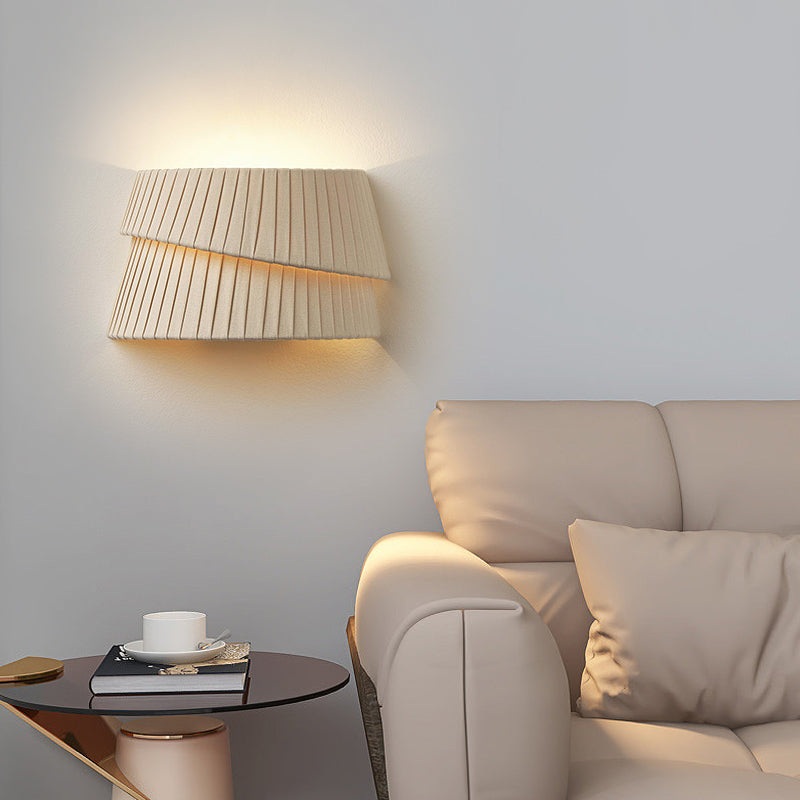 Traditional French Cream Half Circle Woven Fabric 1-Light Wall Sconce Lamp For Bedroom