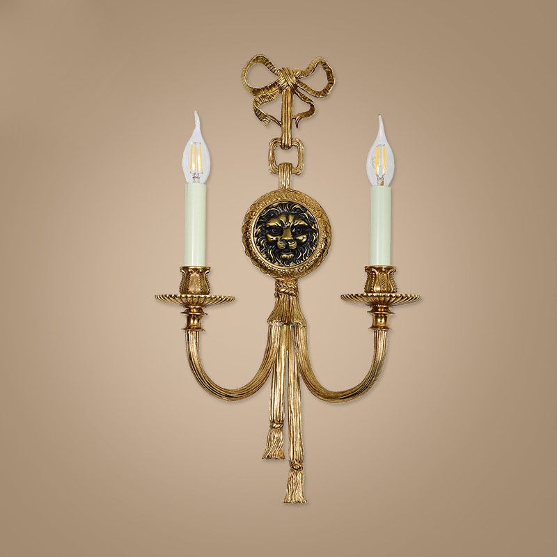 Traditional French Cylinder Sconce Full Brass 2-Light Wall Sconce Lamp For Living Room