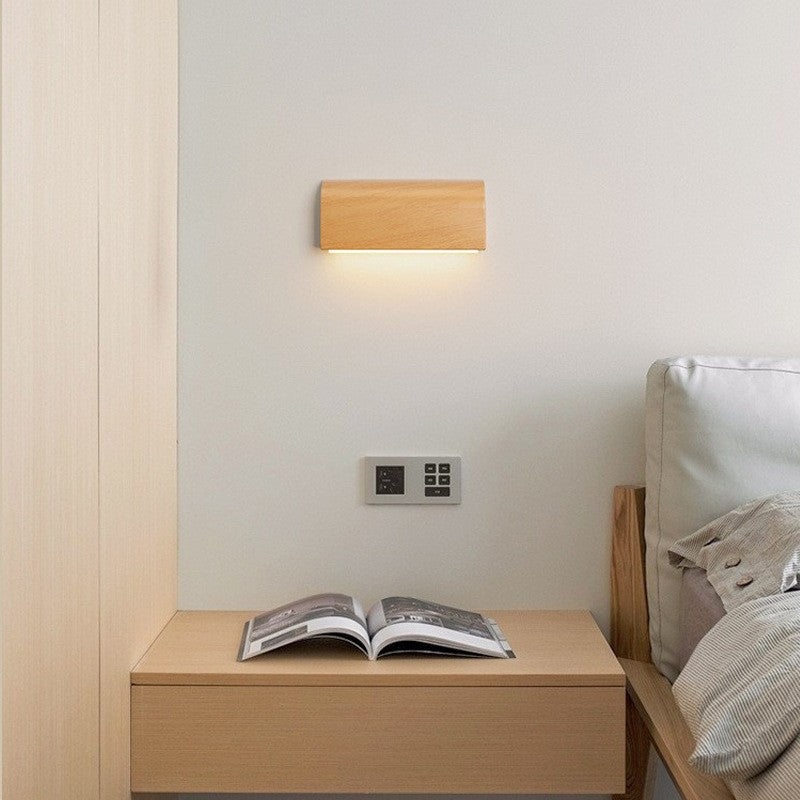Traditional Japanese Imitation Wood Grain Aluminum Rectangular Shade LED Wall Sconce Lamp For Bedroom
