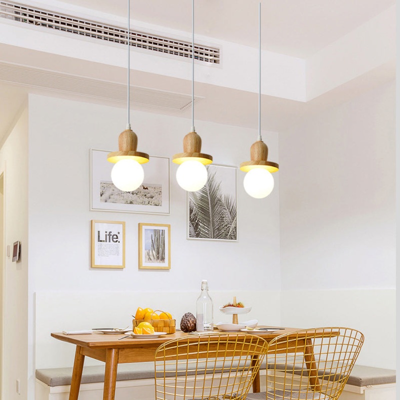 Traditional Japanese Wooden Linear Frame Globe Glass Shade 1/3/5-Light Island Light Chandelier For Living Room