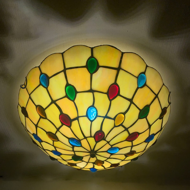 Traditional Tiffany Round Shell Bead Stained Glass 2-Light Flush Mount Ceiling Light For Hallway