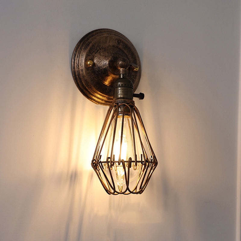 Traditional Vintage Cage Iron 1-Light Wall Sconce Lamp For Living Room