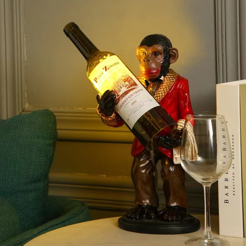 Contemporary Creative Orangutan Wine Bottle Glass Resin 1-Light Table Lamp For Living Room