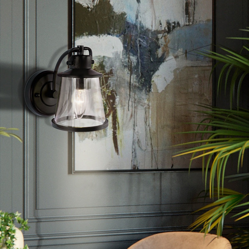 Contemporary Industrial Iron Glass Round Shade 1-Light Waterproof Wall Sconce Lamp For Hallway