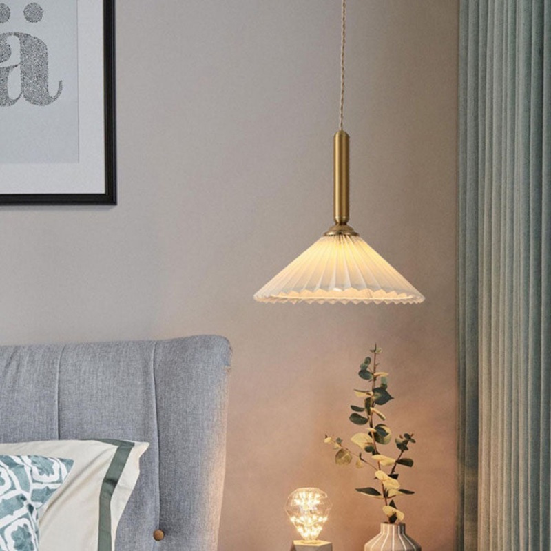 Contemporary Scandinavian Cone Plated Metal Fabric 1-Light Pendant Light For Living Room