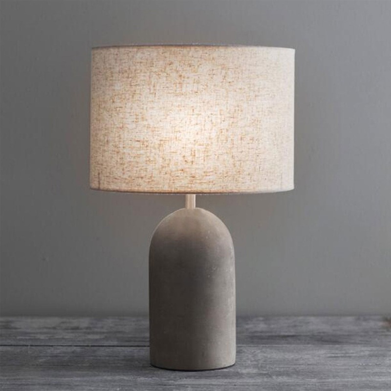 Industrial Gray Fabric Cement Column Base 1-Light LED Table Lamp