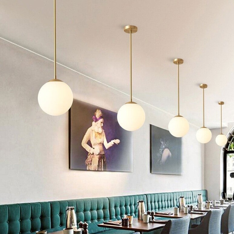 Iron Nordic Personality Golden Straight Rod White Ball Design 1-Light Pendant Light