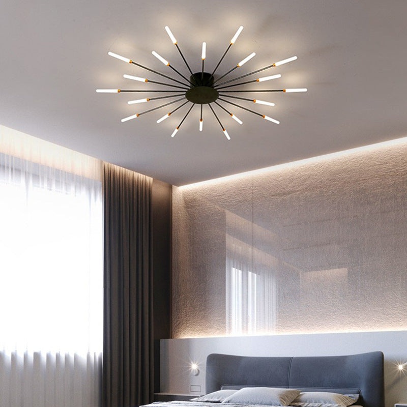 Modern Minimalist Round Radiant Iron Acrylic LED Semi-Flush Mount Ceiling Light For Living Room
