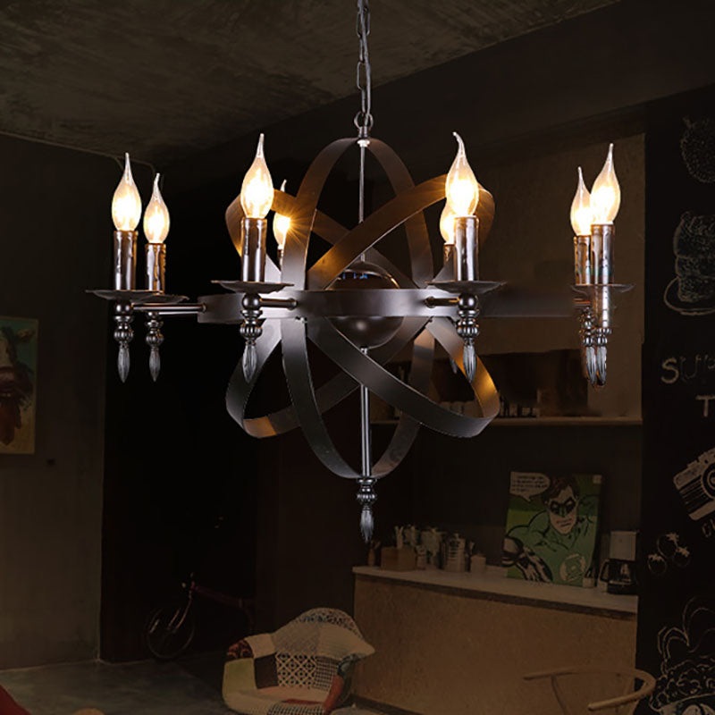 Traditional Colonial Round Ball Candelabra Iron 6/8 Light Chandelier For Living Room