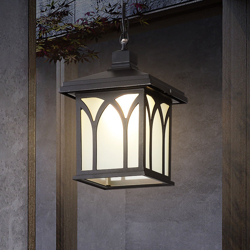 Traditional European Solar Waterproof Aluminum Glass Cubic Pane LED Pendant Light For Garden