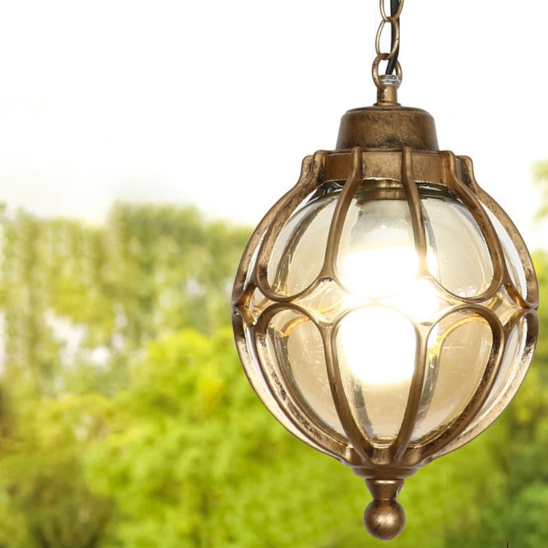 Traditional European Waterproof Aluminum Iron Glass Ball 1-Light Pendant Light For Outdoor Patio