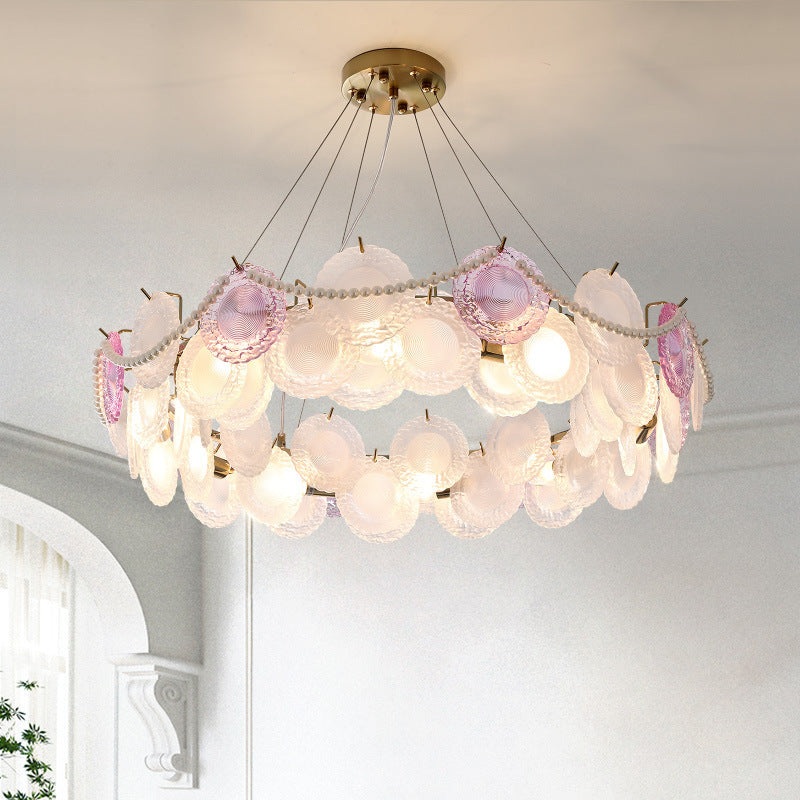 Traditional French Round Shell Hardware Glass 8/10 Light Pendant Light For Living Room