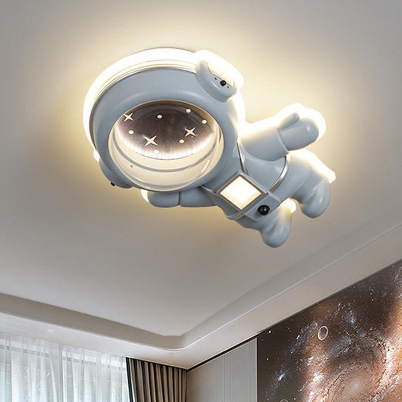 Contemporary Creative Kids Metal Acrylic Resin Astronaut Flush Mount Ceiling Light For Bedroom