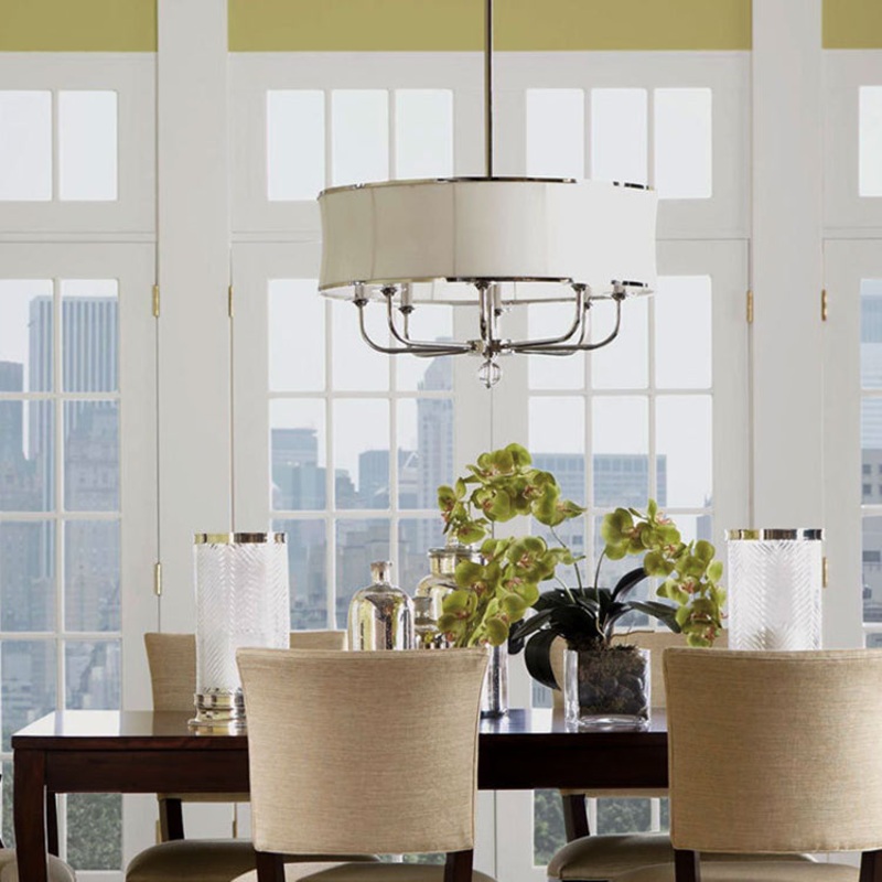 Contemporary Nordic Copper Iron Fabric Round Candle-Holder 8-Light Chandelier For Dining Room
