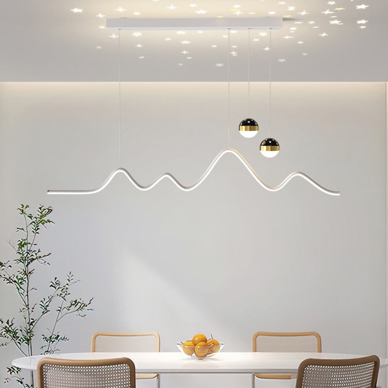 Contemporary Nordic Iron Acrylic Ball Line Wavy LED  Island Light Chandeliers For Dining Room