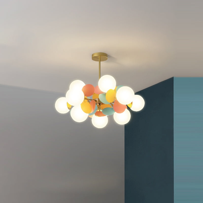 Contemporary Nordic Iron Acrylic Glass Flower Branch Round Ball 8/10 Light Chandelier For Dining Room
