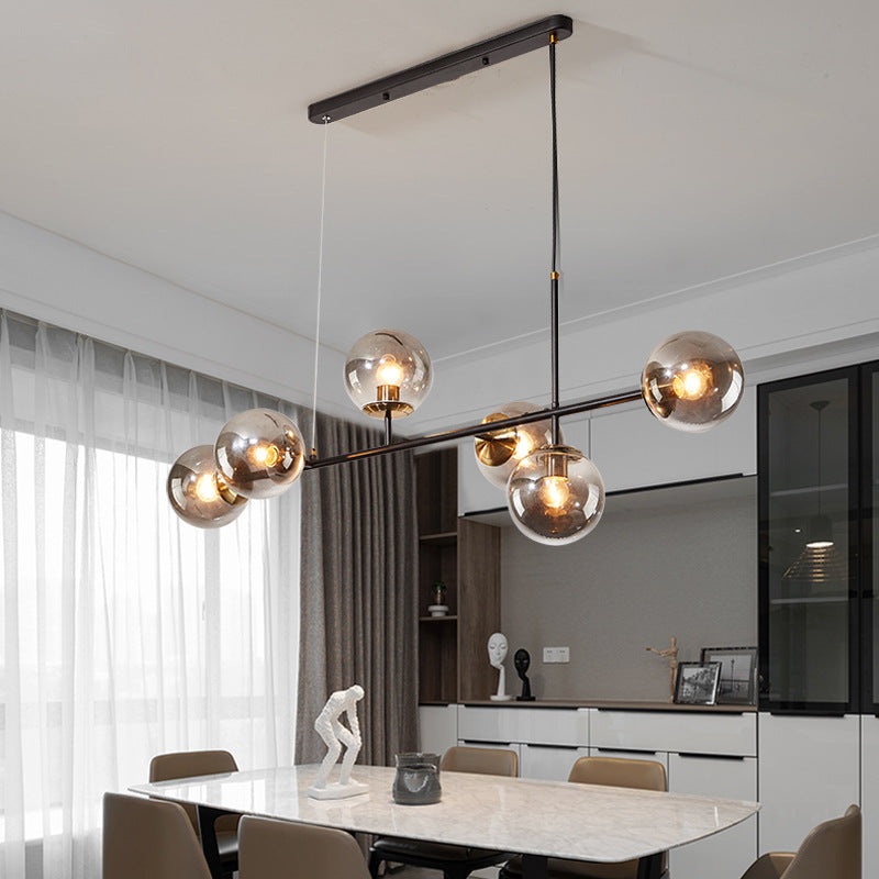 Contemporary Nordic Iron Glass Strip Ball 6-Light Island Light Chandeliers For Dining Room