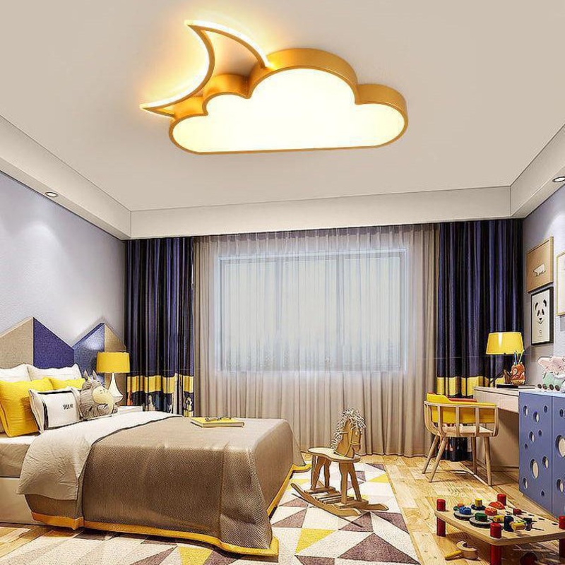Contemporary Nordic Kids Iron Acrylic Cloud Moon LED Flush Mount Ceiling Light For Bedroom
