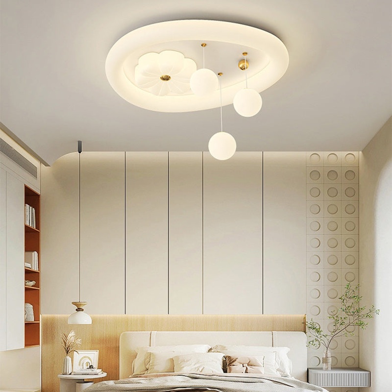 Contemporary Nordic Kids Iron PE Elliptical Round Ball Flower Moon LED Flush Mount Ceiling Light For Bedroom