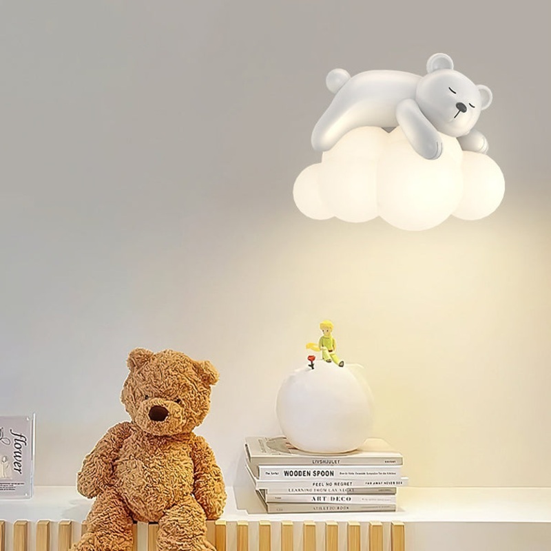 Contemporary Nordic Kids Resin PE Bear Rabbit LED Wall Sconce Lamp For Bedroom