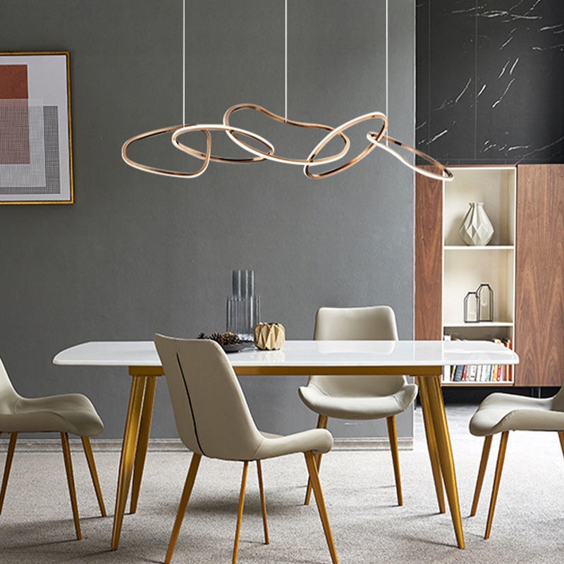 Contemporary Nordic Stainless Steel Round Toroidal LED Chandeliers For Dining Room