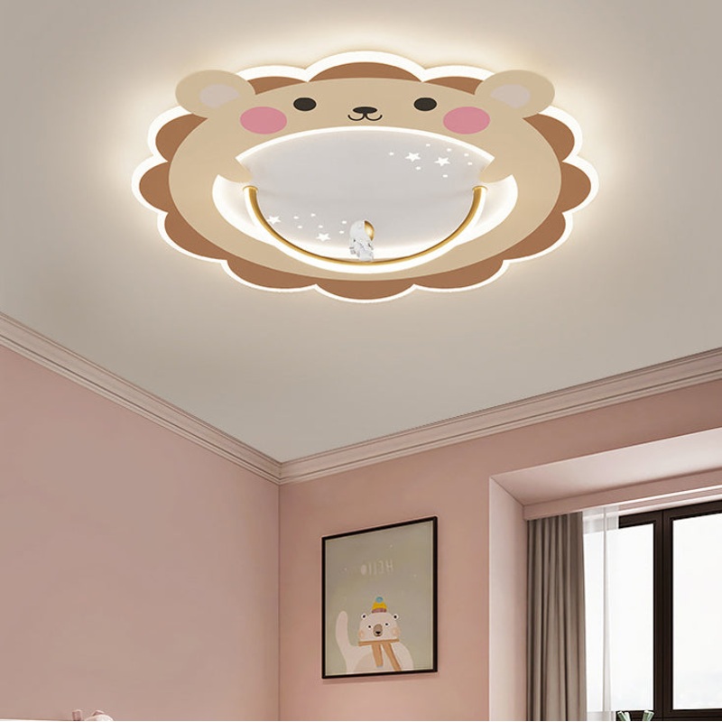 Modern Art Deco Kids Aluminum Acrylic Penguin Panda Lion Sheep Round LED Flush Mount Ceiling Light For Bedroom