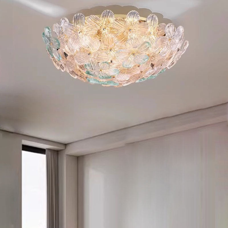 Modern Luxury Carbon Steel Glass Dome Floral 10/16 Light Semi-Flush Mount Ceiling Light For Living Room
