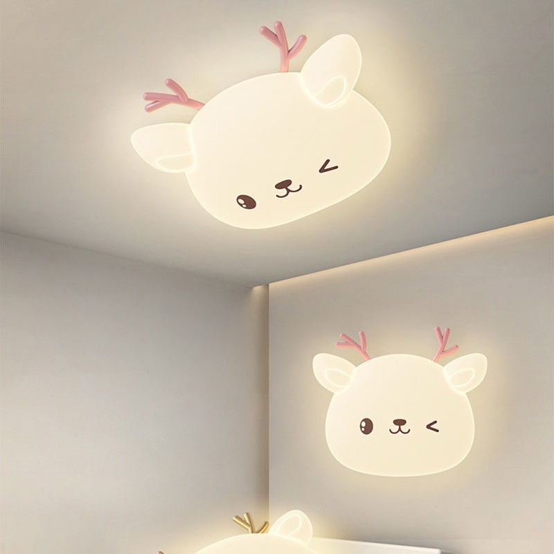 Modern Simplicity Kids Iron PE Deer Elliptical LED Flush Mount Ceiling Light For Bedroom