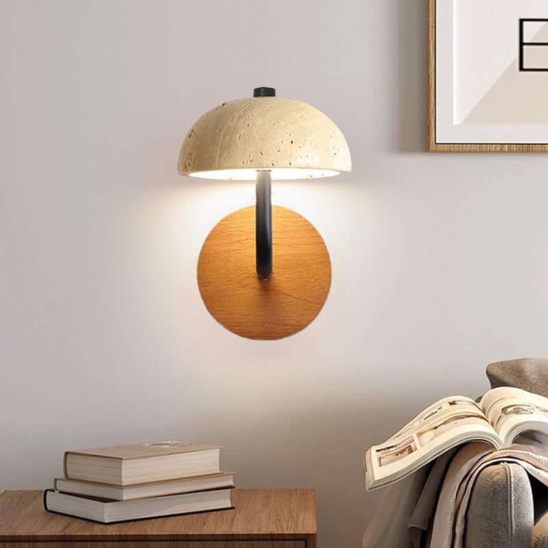 Traditional Japanese Stone Iron Wood Umbrella Mushroom LED Wall Sconce Lamp For Bedside