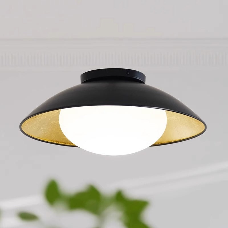 Traditional Vintage Iron Glass Ball Bowl 1-Light Semi-Flush Mount Ceiling Light For Bedroom
