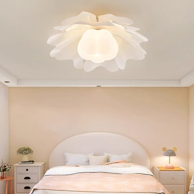 Contemporary Creative Flower Pumpkin Shape Hardware Frame Acrylic Shade 1-Light Flush Mount Ceiling Light For Living Room
