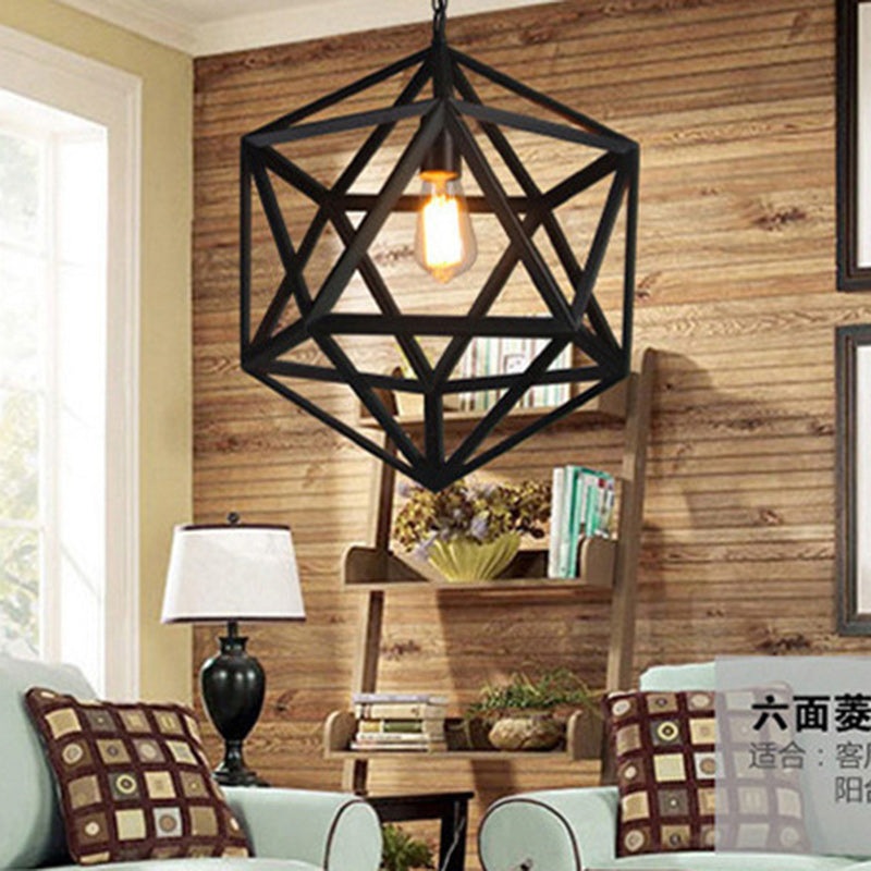 Contemporary Industrial Geometric Polygonal Iron 1-Light Pendant Light For Living Room