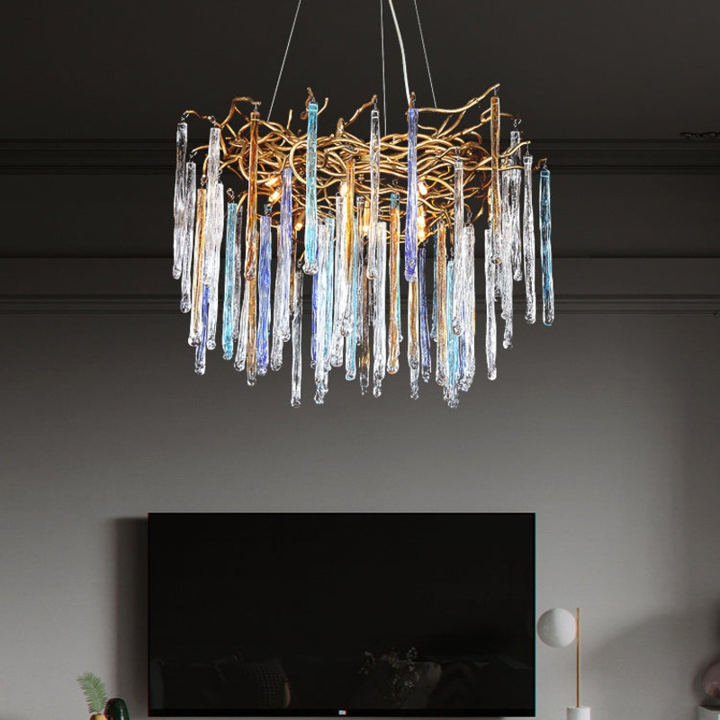 Contemporary Luxury Crystal Branch Glass Aluminum Iron 6/8/10 Light Chandelier For Bedroom