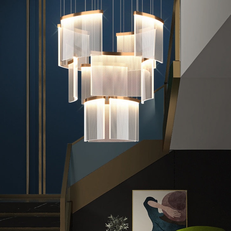 Contemporary Minimalist Square Tile Acrylic Aluminum LED Chandelier For Bedroom