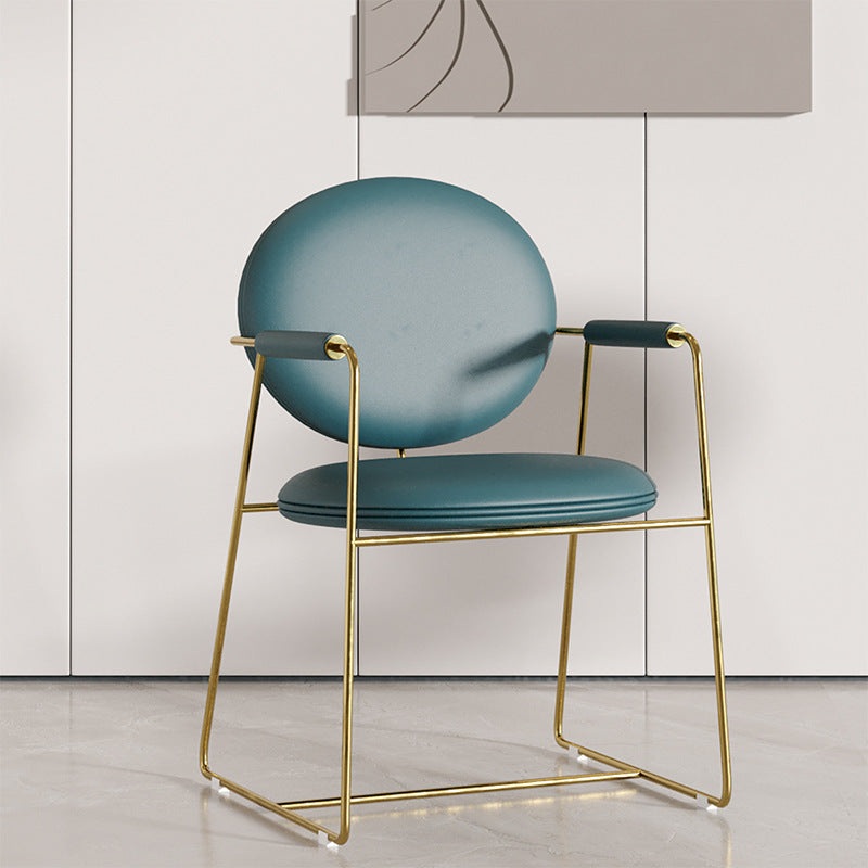 Contemporary Nordic Round Upholstered Leather Titanium Frame Dining Chair Backrest For Dining Room