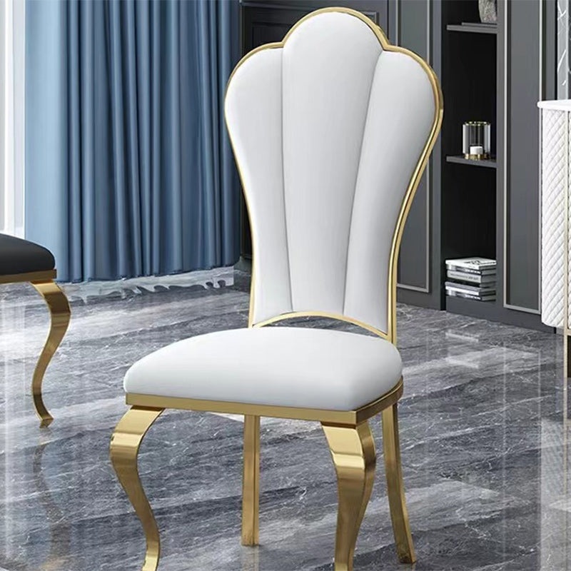 Contemporary Nordic Stainless Steel Leather Sponge Petal Square Dining Chair Backrest For Dining Room