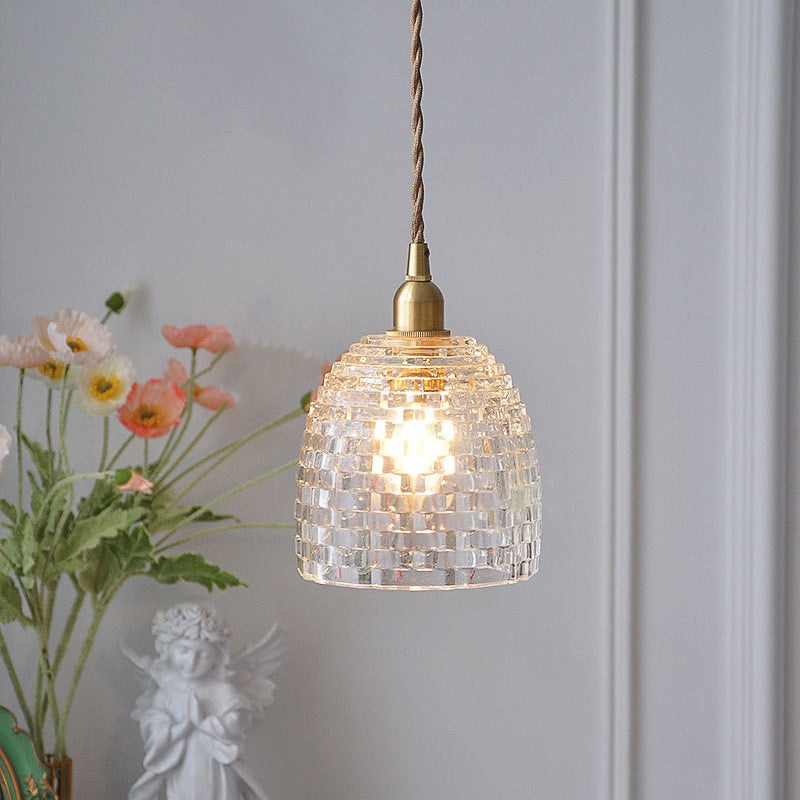Contemporary Retro Round Square Cup Shape Iron Glass Shade 1-Light Pendant Light For Living Room