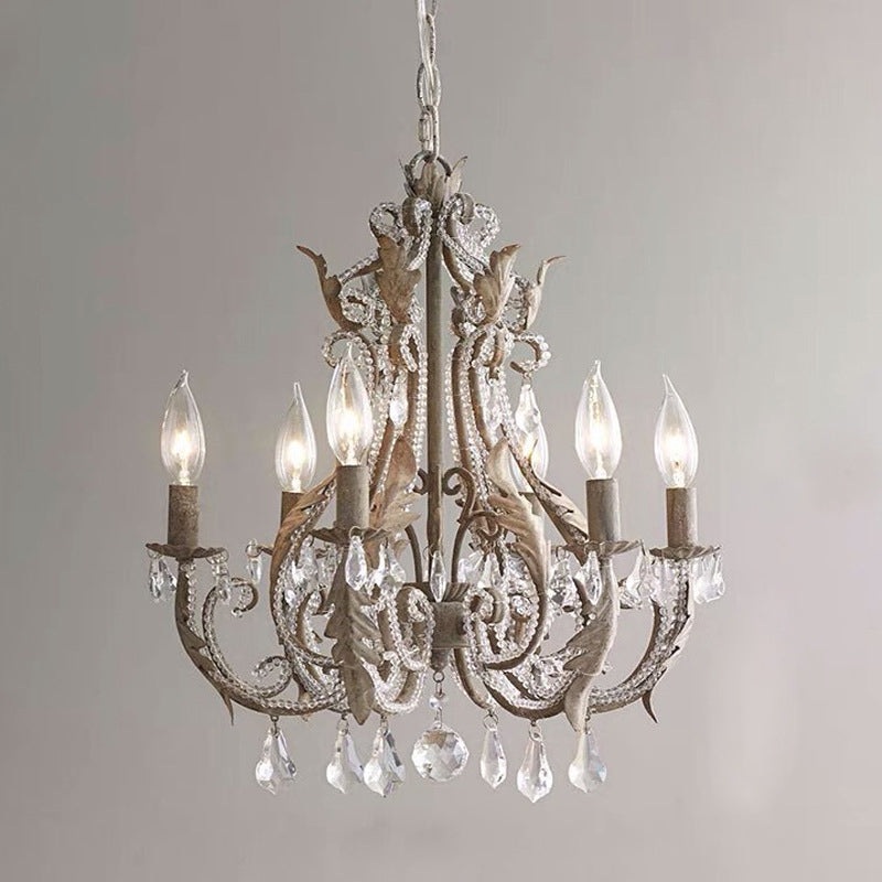Contemporary Scandinavian Candle Iron Crystal 6-Light Chandelier For Living Room