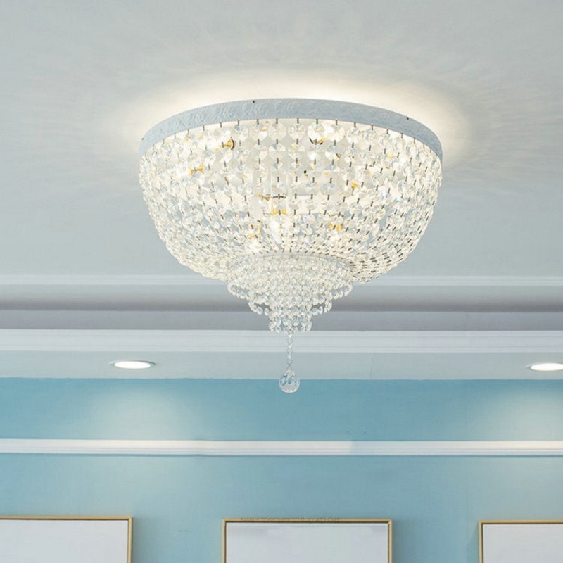 Contemporary Scandinavian Crystal Round Ball Crystal Iron 6-Light Flush Mount Ceiling Light For Bedroom