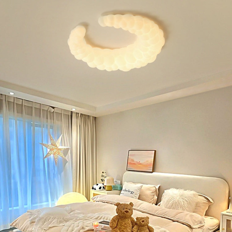 Modern Minimalist Crescent PE Iron LED Flush Mount Ceiling Light For Bedroom