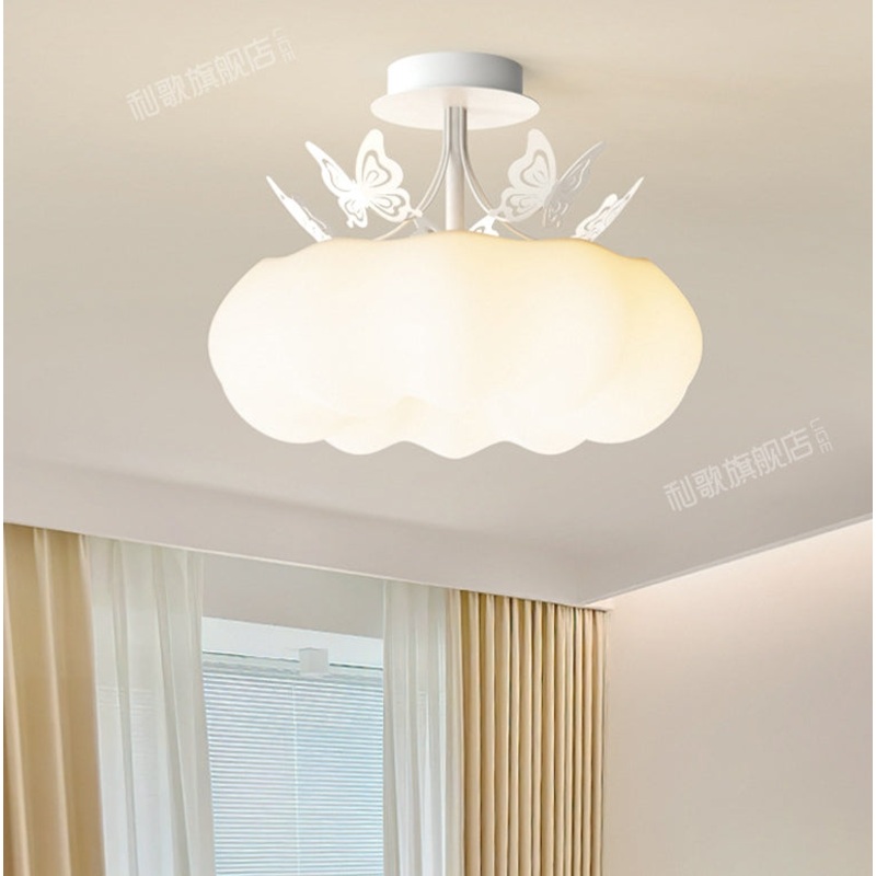 Modern Minimalist Iron PE Round Butterfly Pumpkin LED Semi-Flush Mount Ceiling Light For Bedroom